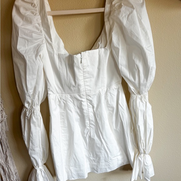 House of CB White Puff-Sleeve Tie-Front Mini Dress - Picture 5 of 5